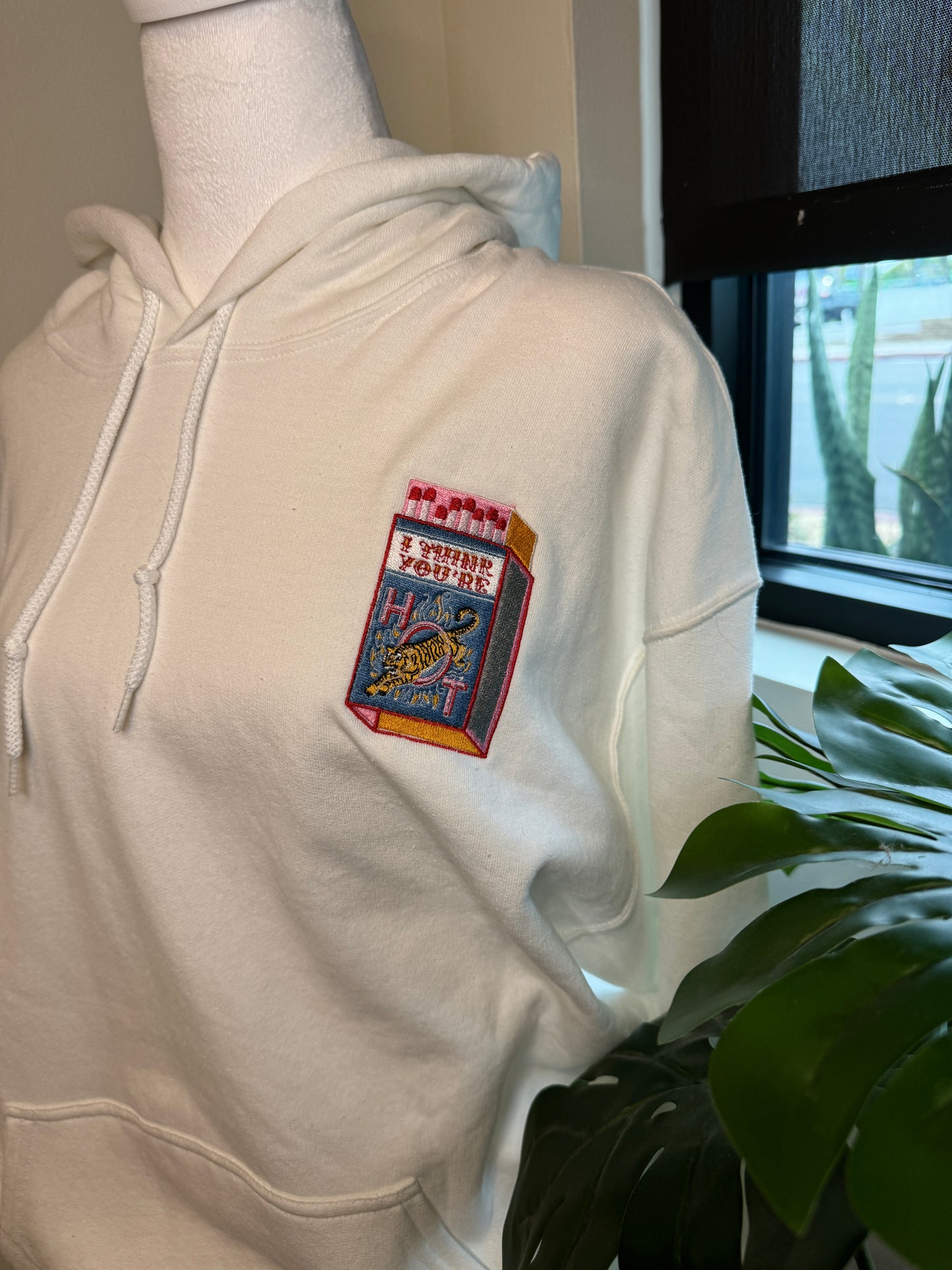 Hot Embroidered Hoodie White L CLEARANCE