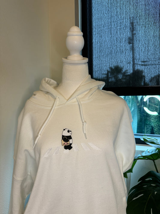 Panda Bear Embroidered Hoodie White XL CLEARANCE