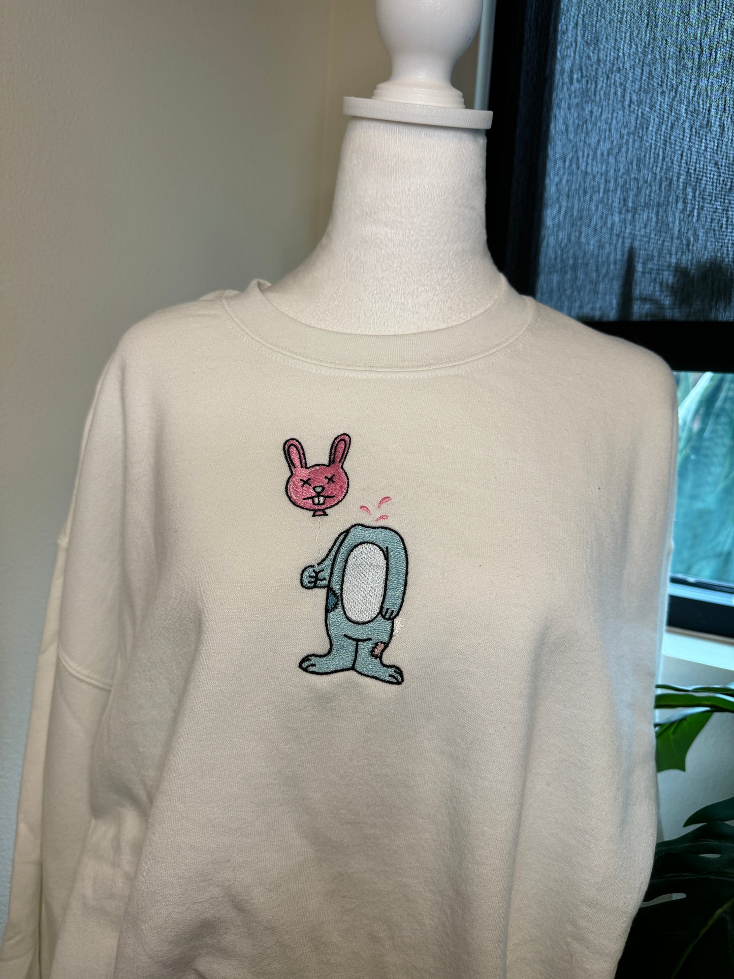 Bunny Embroidered Crewneck White XL CLEARANCE