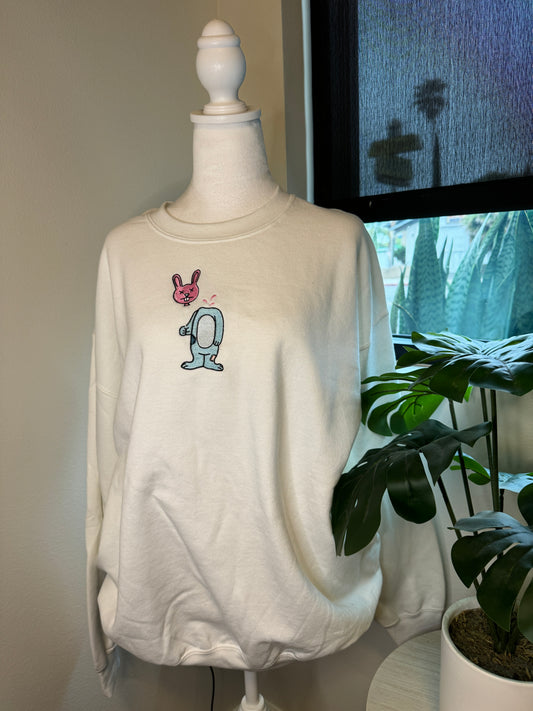 Bunny Embroidered Crewneck White XL CLEARANCE